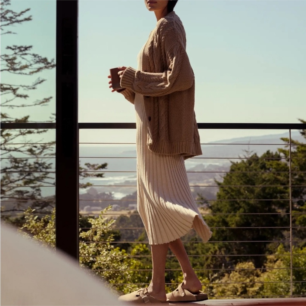Quince Tan Cable Knit Cardigan